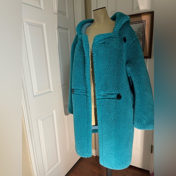 Women's Aqua/Blue Soft Hooded Sherpa Coat - Picture 3 of 12
